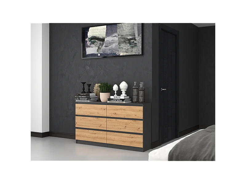 Komoda Malwa M6/140 | Antracyt/Dąb Artisan | 138x40x75 cm | 6 Szuflad