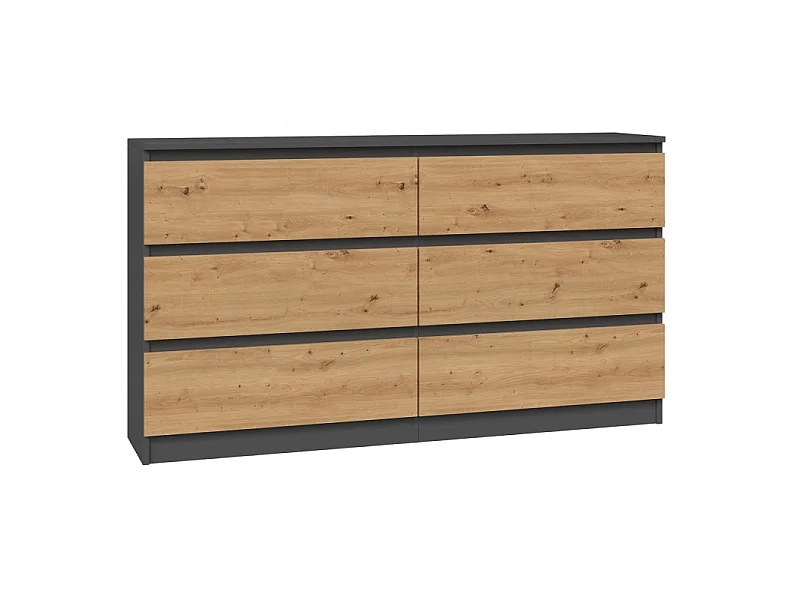 Komoda Malwa M6/140 | Antracyt/Dąb Artisan | 138x40x75 cm | 6 Szuflad