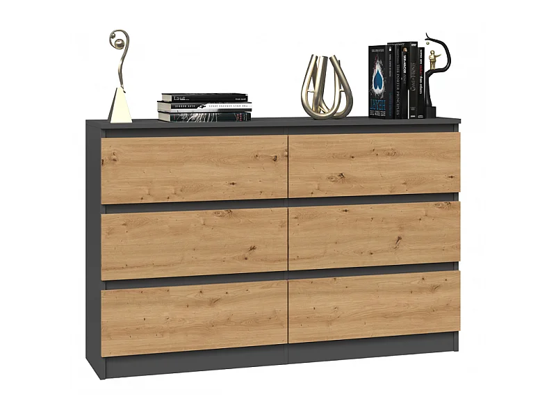 Komoda Malwa M6/120 | Antracyt/Artisan | 120x30x75 cm | Nowoczesna 6 Szuflad