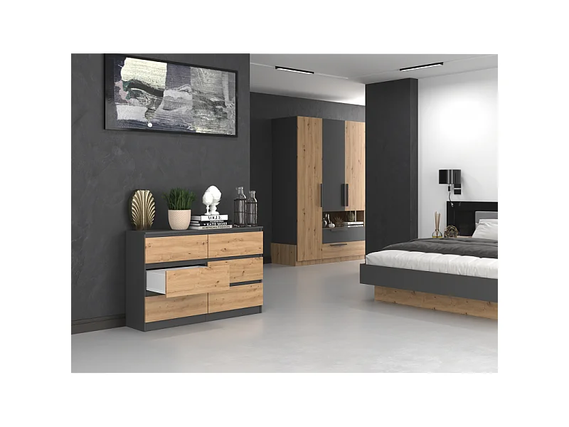 Komoda Malwa M6/120 | Antracyt/Artisan | 120x30x75 cm | Nowoczesna 6 Szuflad