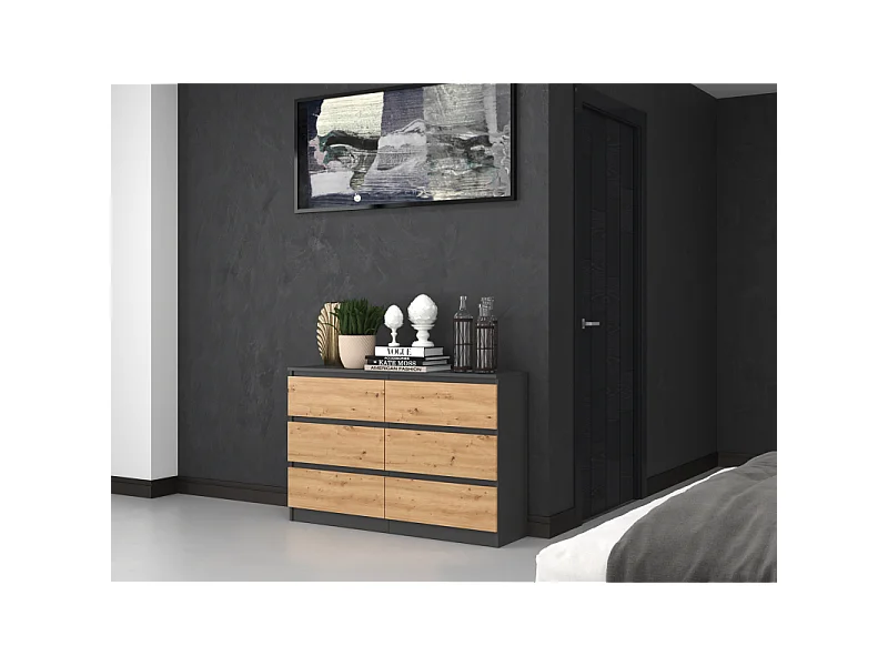 Komoda Malwa M6/120 | Antracyt/Artisan | 120x30x75 cm | Nowoczesna 6 Szuflad