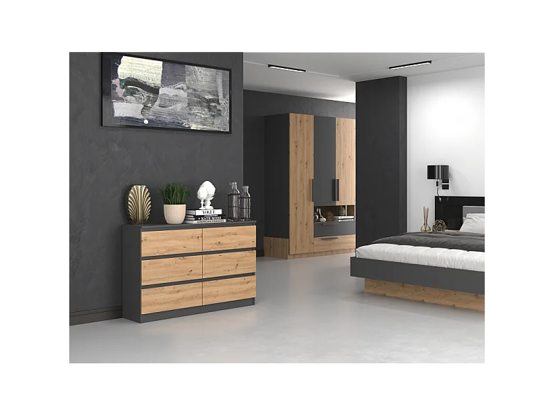 Komoda Malwa M6/120 | Antracyt/Artisan | 120x30x75 cm | Nowoczesna 6 Szuflad