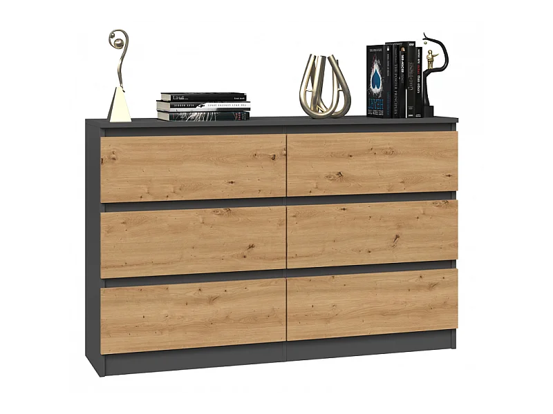Komoda Malwa M6/120 | Antracyt/Artisan | 120x30x75 cm | Nowoczesna 6 Szuflad