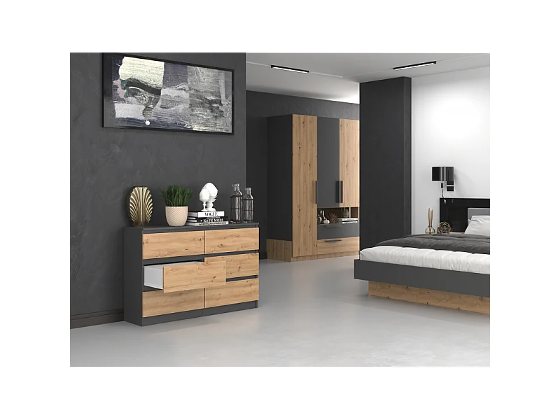 Komoda Malwa M6/120 | Antracyt/Artisan | 120x30x75 cm | Nowoczesna 6 Szuflad