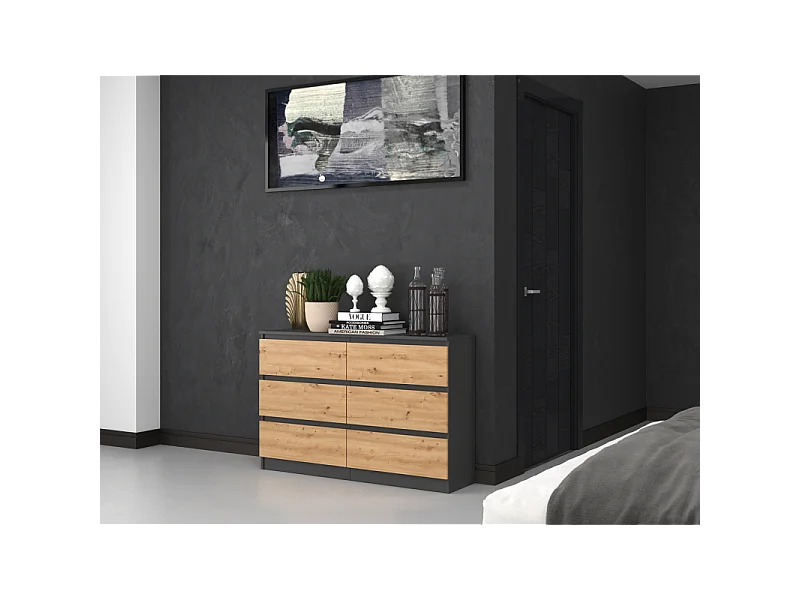Komoda Malwa M6/120 | Antracyt/Artisan | 120x30x75 cm | Nowoczesna 6 Szuflad