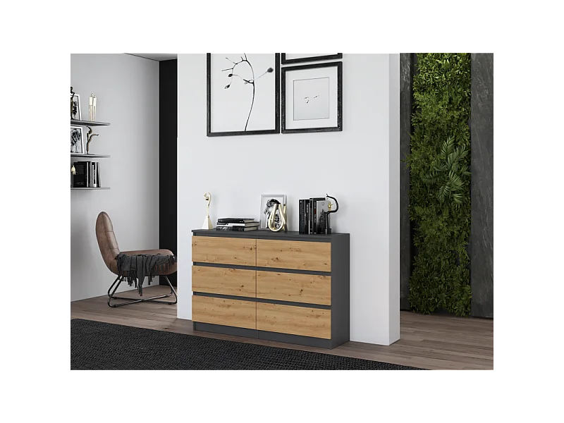 Komoda Malwa M6/120 | Antracyt/Artisan | 120x30x75 cm | Nowoczesna 6 Szuflad
