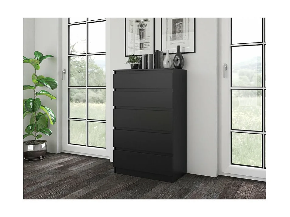Komoda Malwa M5 | Czarna | 70x40x109,5 cm | Komoda z 5 Szufladami