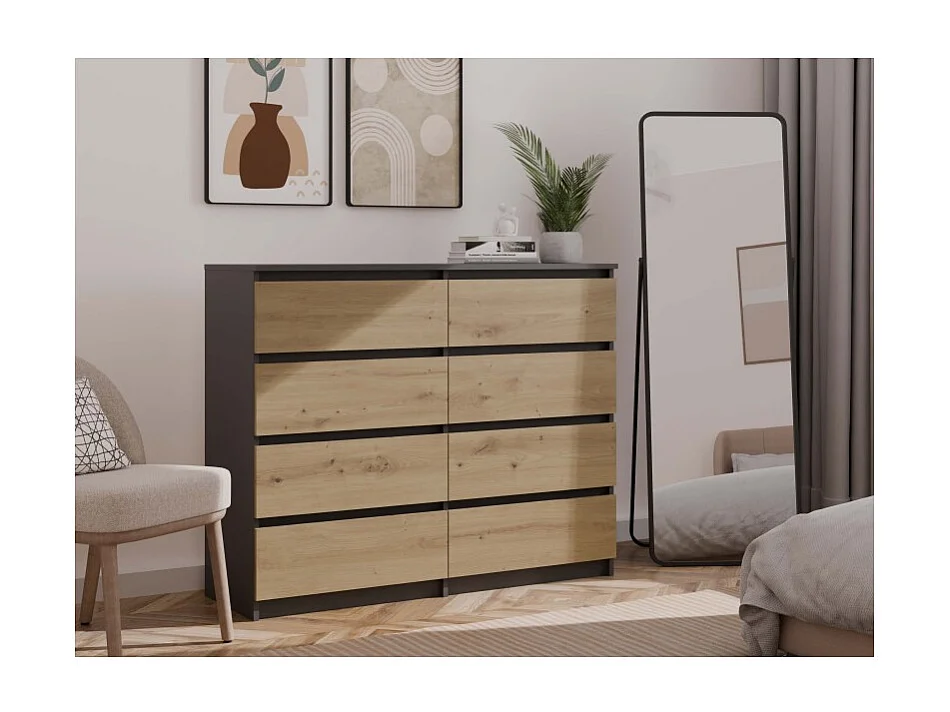 Komoda Malwa M8/140 | Antracyt/ Dąb Artisan| 138x40x97 cm |  8 Szuflad