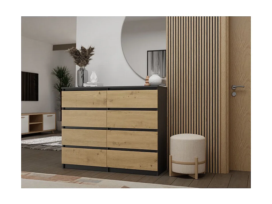 Komoda Malwa M8/140 | Antracyt/ Dąb Artisan| 138x40x97 cm |  8 Szuflad
