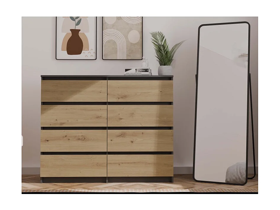 Komoda Malwa M8/140 | Antracyt/ Dąb Artisan| 138x40x97 cm |  8 Szuflad