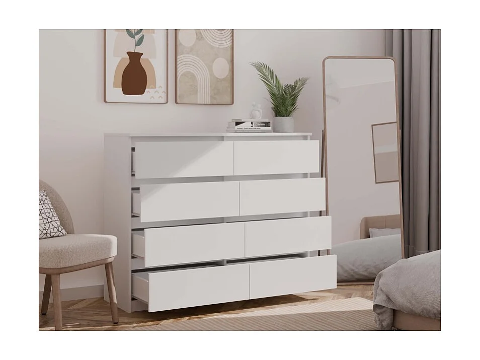 Komoda Malwa M8/120 | Biała | 120x40x97 cm | 8 Szuflad