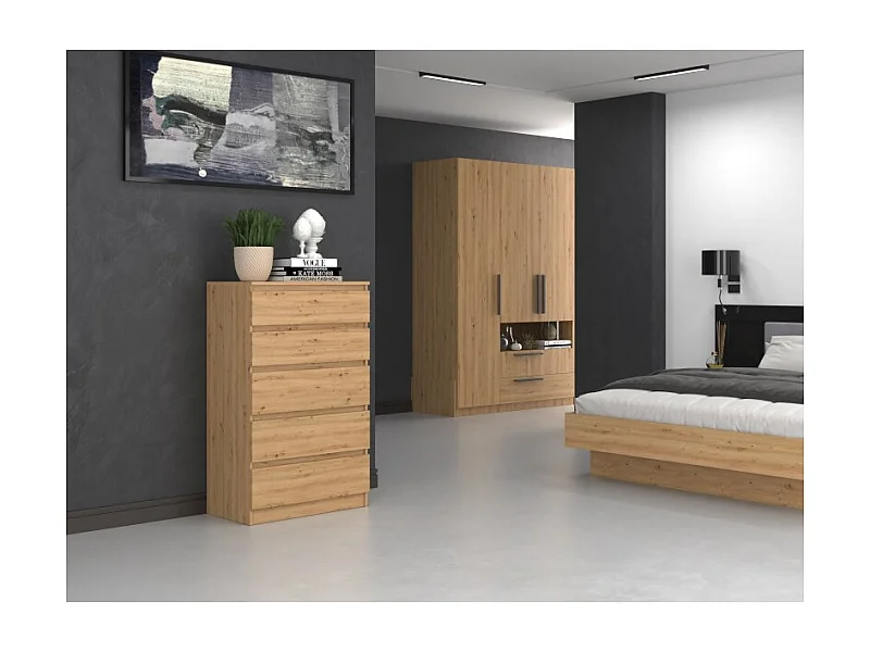 Komoda Malwa M5 | Dąb Artisan | 70x40x109,5 cm | Komoda z 5 Szufladami