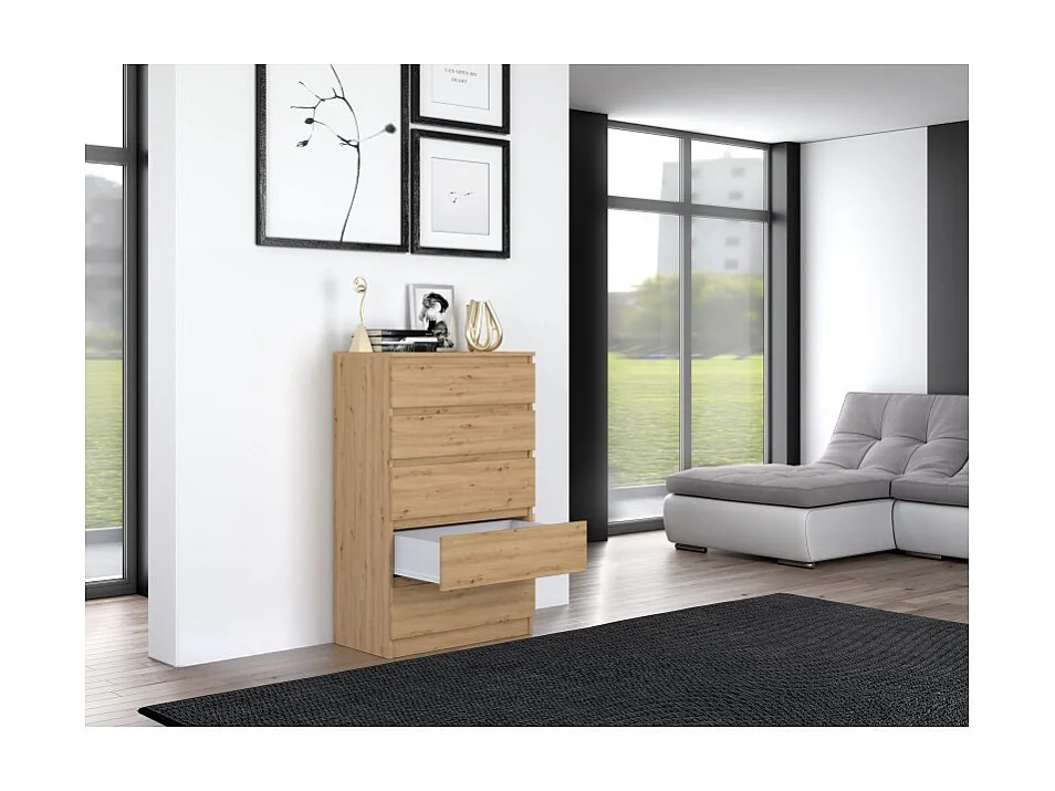 Komoda Malwa M5 | Dąb Artisan | 70x40x109,5 cm | Komoda z 5 Szufladami