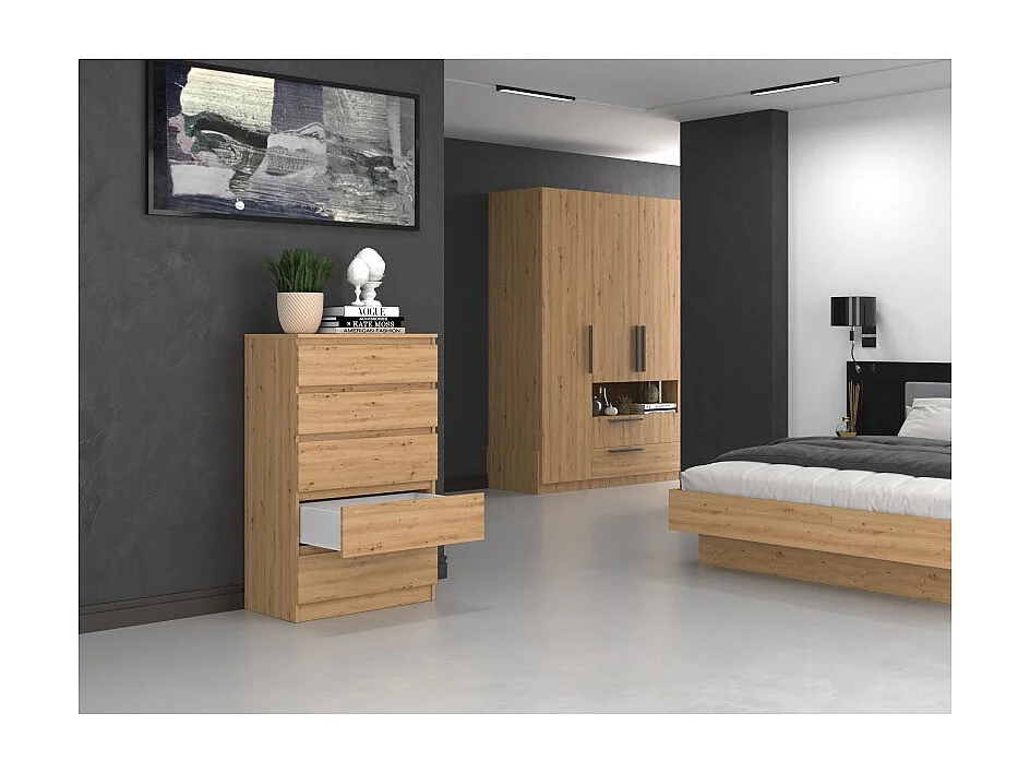 Komoda Malwa M5 | Dąb Artisan | 70x40x109,5 cm | Komoda z 5 Szufladami