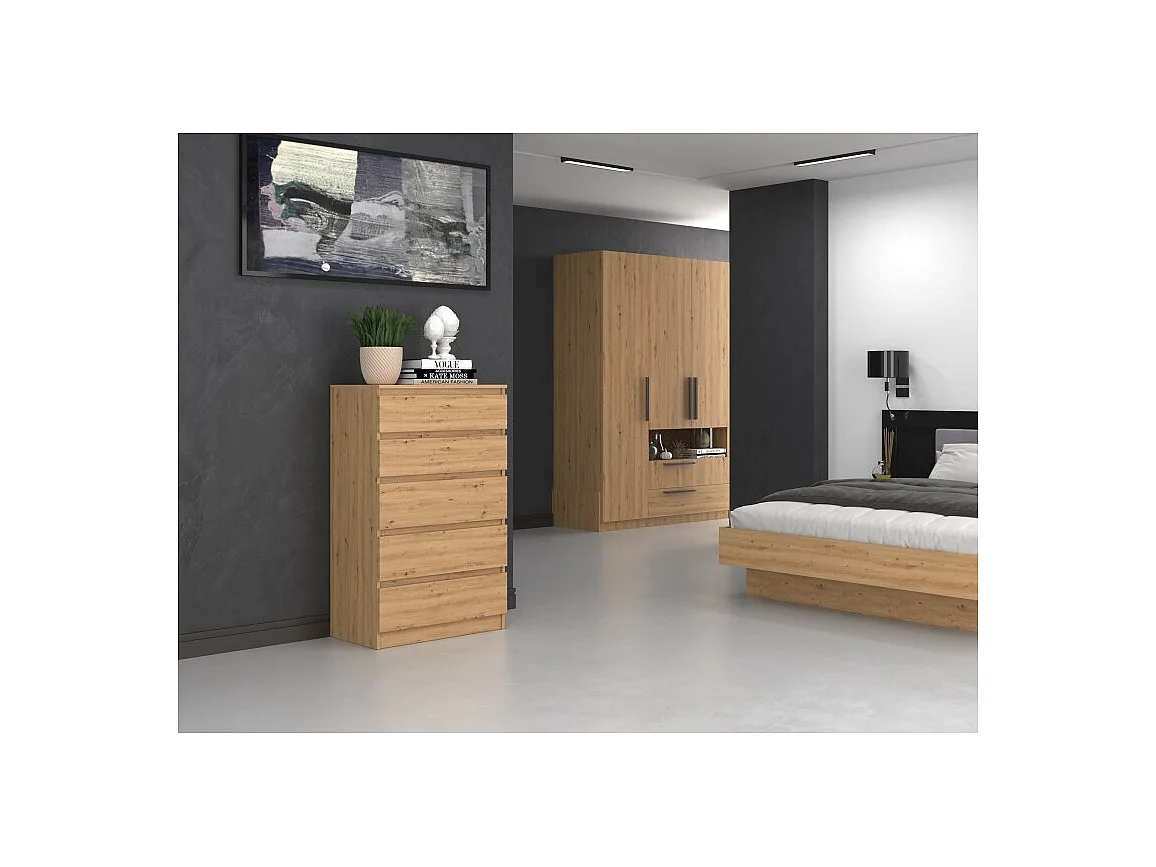 Komoda Malwa M5 | Dąb Artisan | 70x40x109,5 cm | Komoda z 5 Szufladami