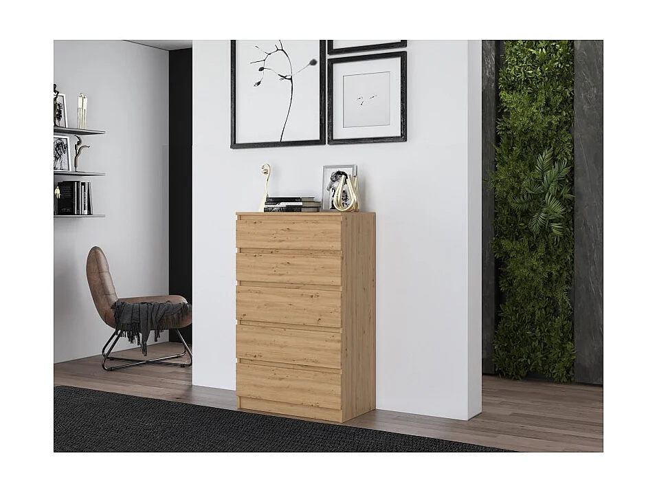 Komoda Malwa M5 | Dąb Artisan | 70x40x109,5 cm | Komoda z 5 Szufladami