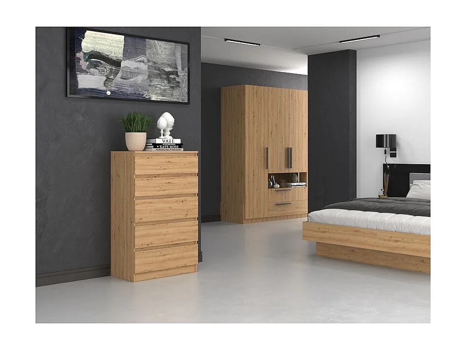 Komoda Malwa M5 | Dąb Artisan | 70x40x109,5 cm | Komoda z 5 Szufladami