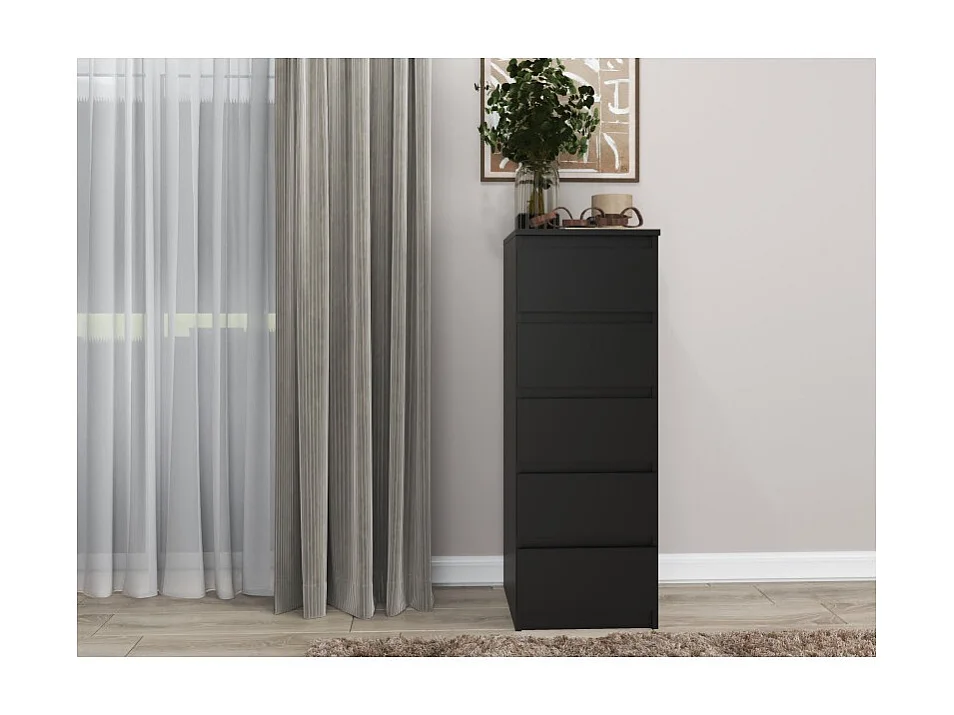 Komoda Malwa W5 |  Czarna | 40x45x111 cm | Komoda z  5 Szufladami