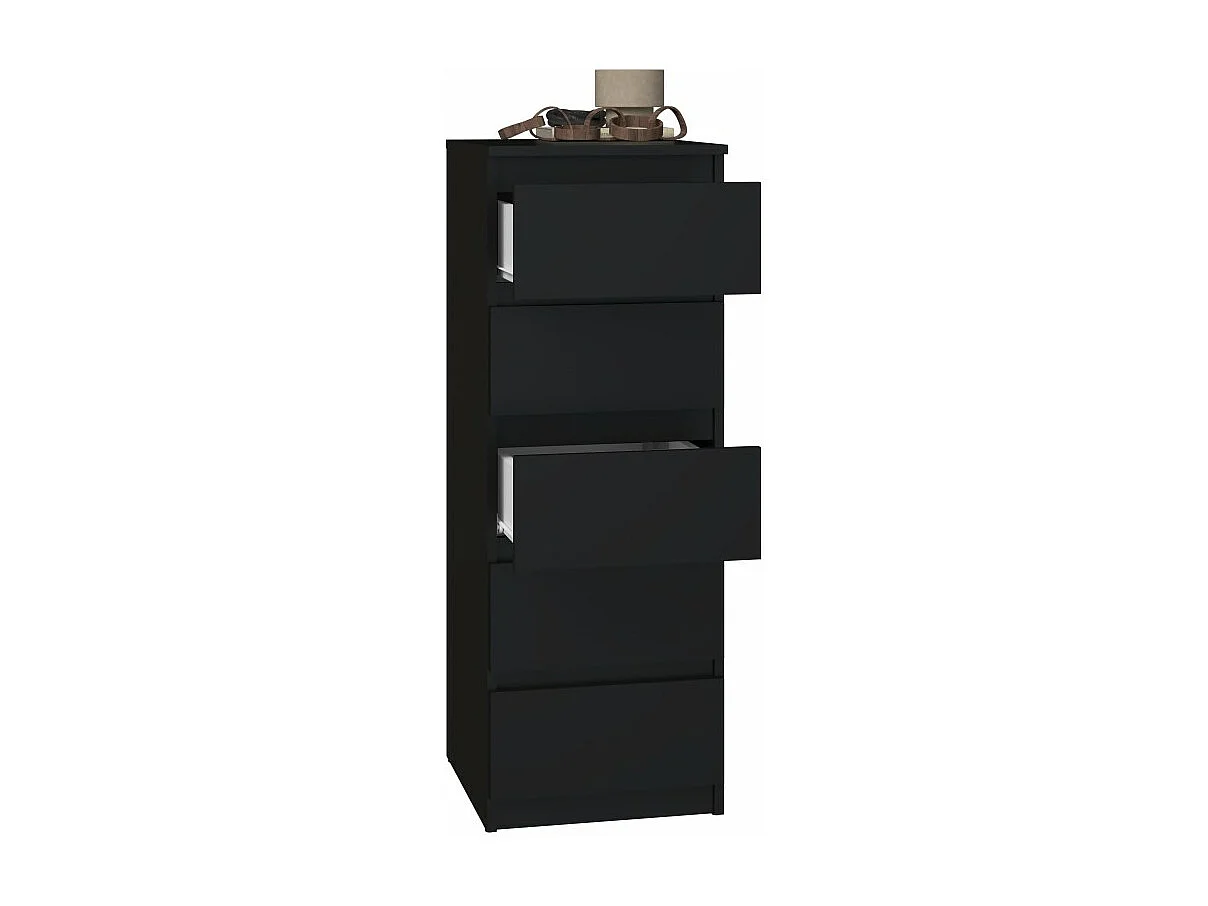 Komoda Malwa W5 |  Czarna | 40x45x111 cm | Komoda z  5 Szufladami