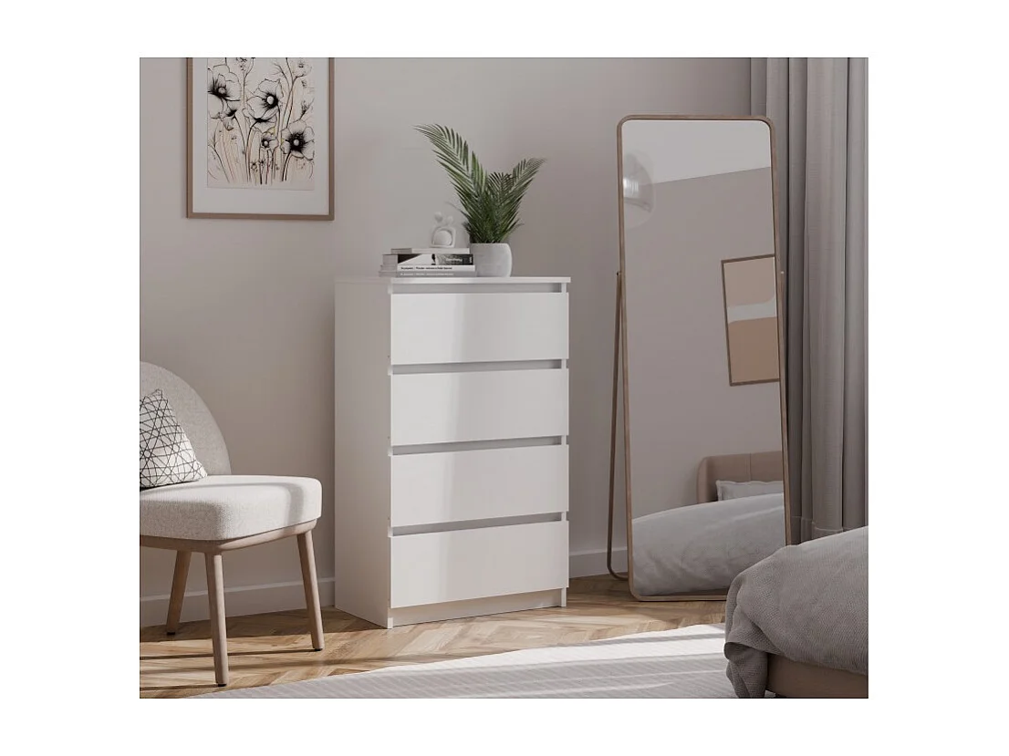 Komoda Malwa M4 | Biała | 70x40x97 cm | Nowoczesna 4 Szuflady