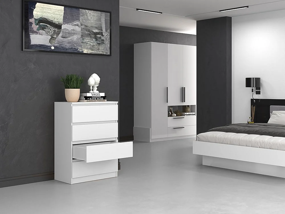 Komoda Malwa M4 | Biała | 70x40x97 cm | Nowoczesna 4 Szuflady