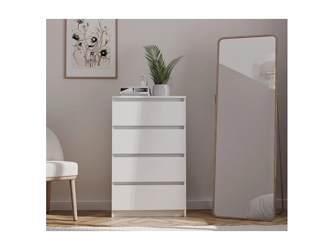 Komoda Malwa M4 | Biała | 70x40x97 cm | Nowoczesna 4 Szuflady
