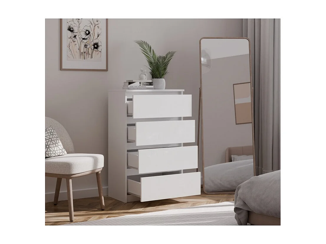 Komoda Malwa M4 | Biała | 70x40x97 cm | Nowoczesna 4 Szuflady