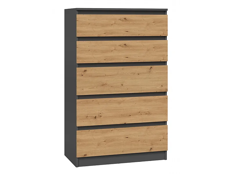 Komoda Malwa M5 | Antracyt/Dąb Artisan | 70x40x109,5 cm | Komoda z 5 Szufladami