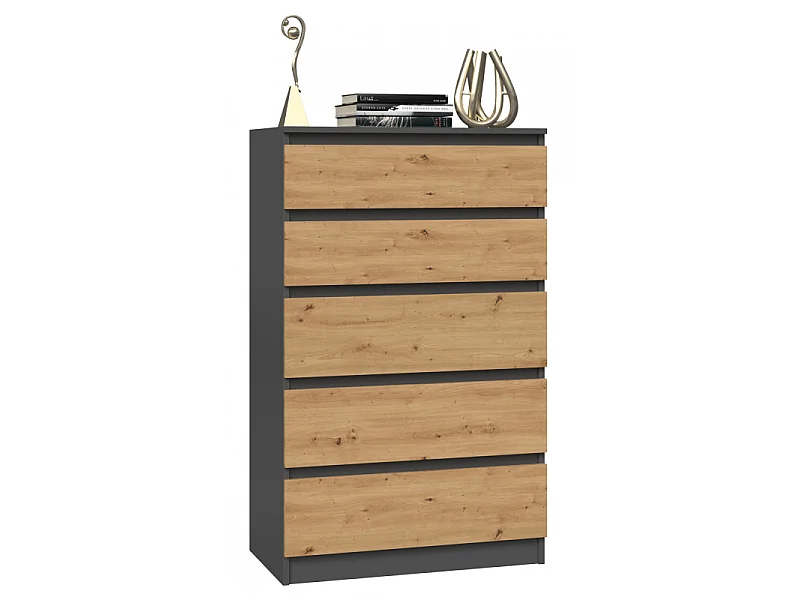 Komoda Malwa M5 | Antracyt/Dąb Artisan | 70x40x109,5 cm | Komoda z 5 Szufladami