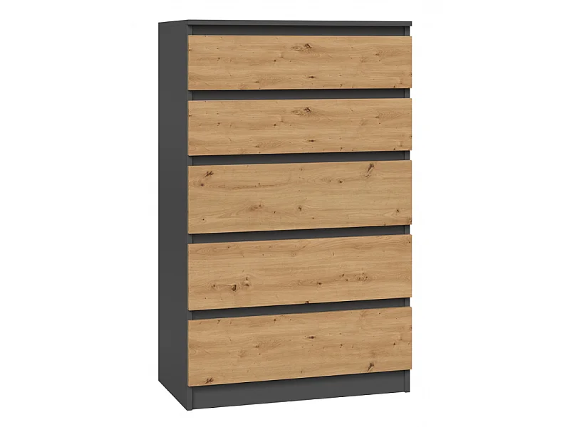 Komoda Malwa M5 | Antracyt/Dąb Artisan | 70x40x109,5 cm | Komoda z 5 Szufladami
