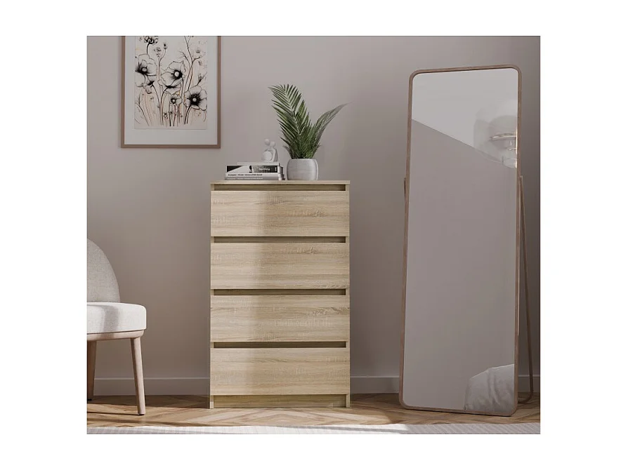 Komoda Malwa M4 | Dąb Sonoma | 70x40x97 cm | Nowoczesna 4 Szuflady