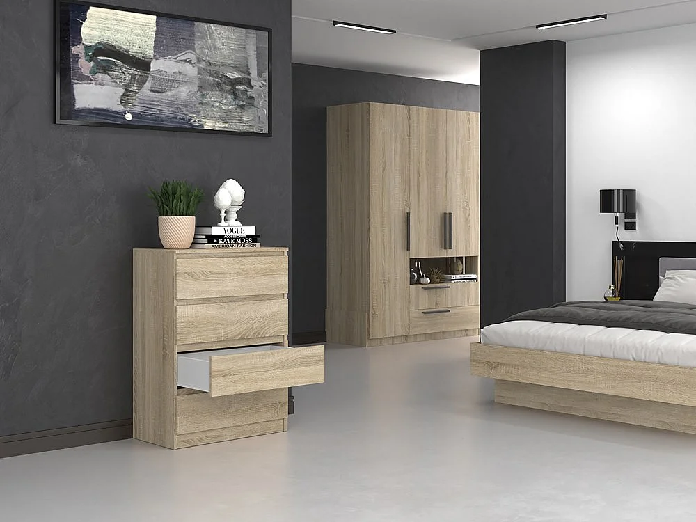 Komoda Malwa M4 | Dąb Sonoma | 70x40x97 cm | Nowoczesna 4 Szuflady