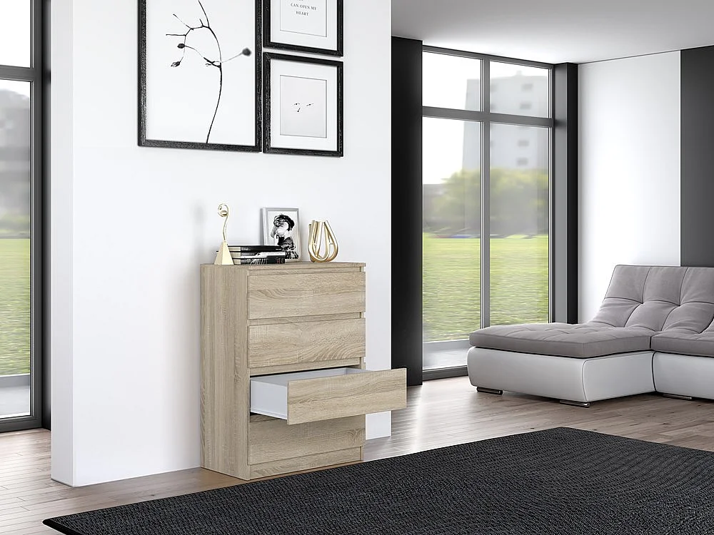 Komoda Malwa M4 | Dąb Sonoma | 70x40x97 cm | Nowoczesna 4 Szuflady