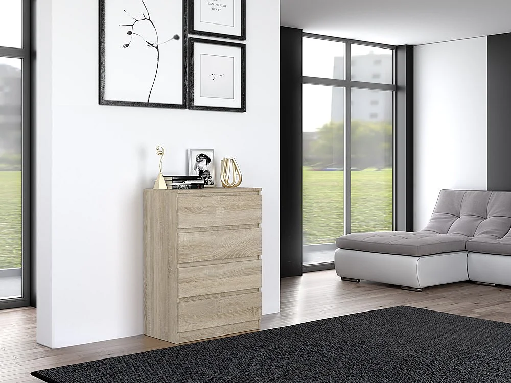 Komoda Malwa M4 | Dąb Sonoma | 70x40x97 cm | Nowoczesna 4 Szuflady