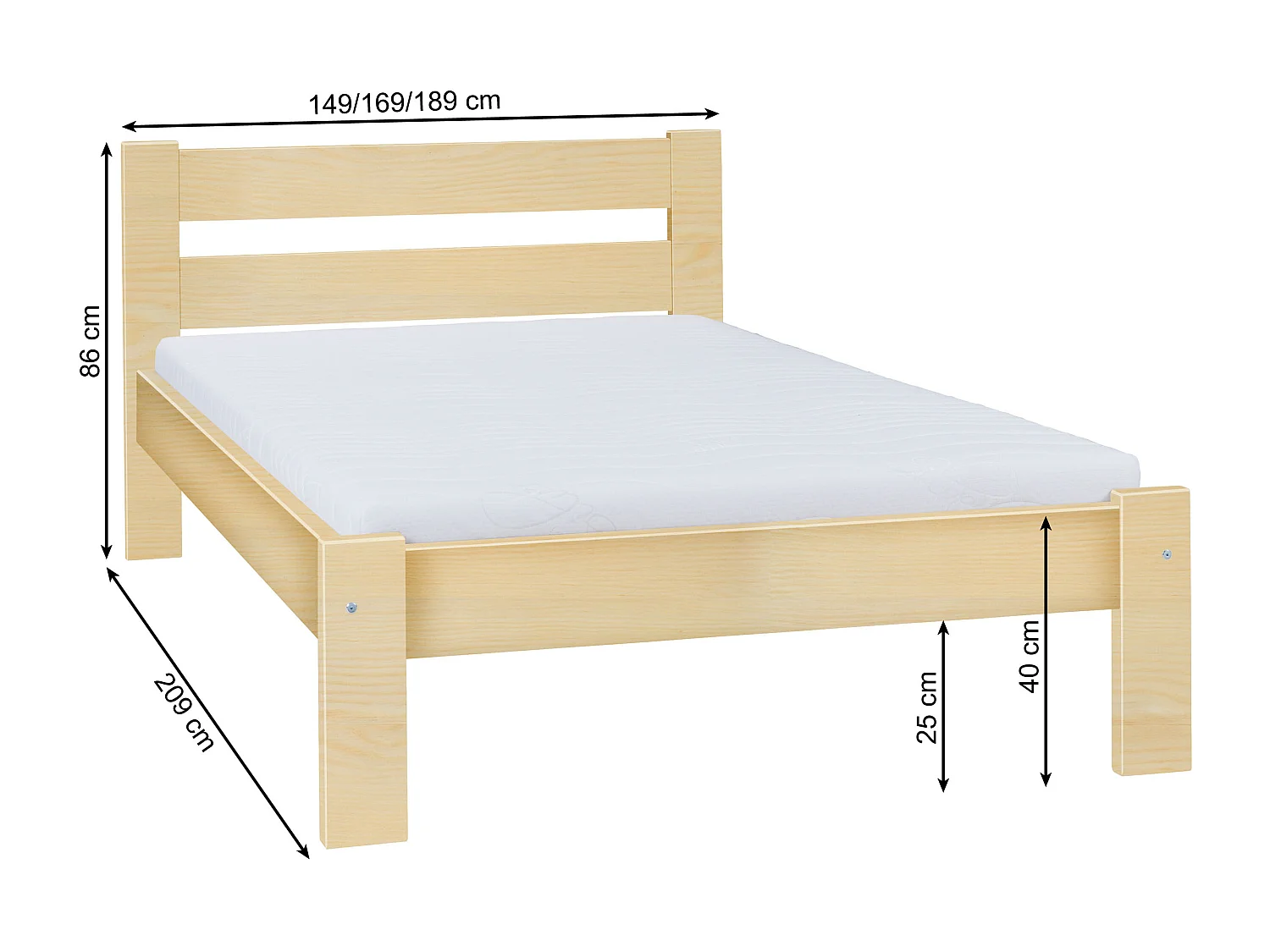 Bed 140x200 hout Aron, kleur grenen