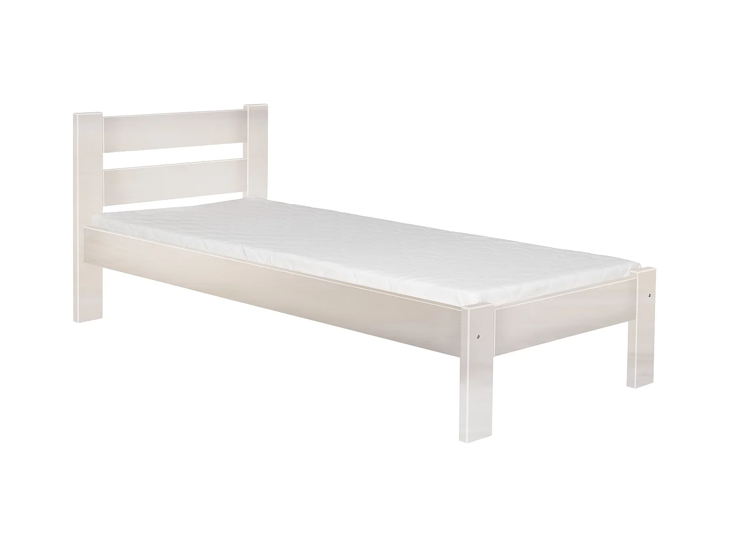 Lit 90x200 en bois Aron, couleur blanchie