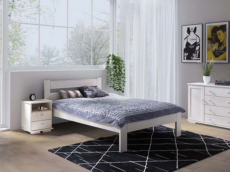 Bett 120x200 Holz Aron, Farbe gebleicht