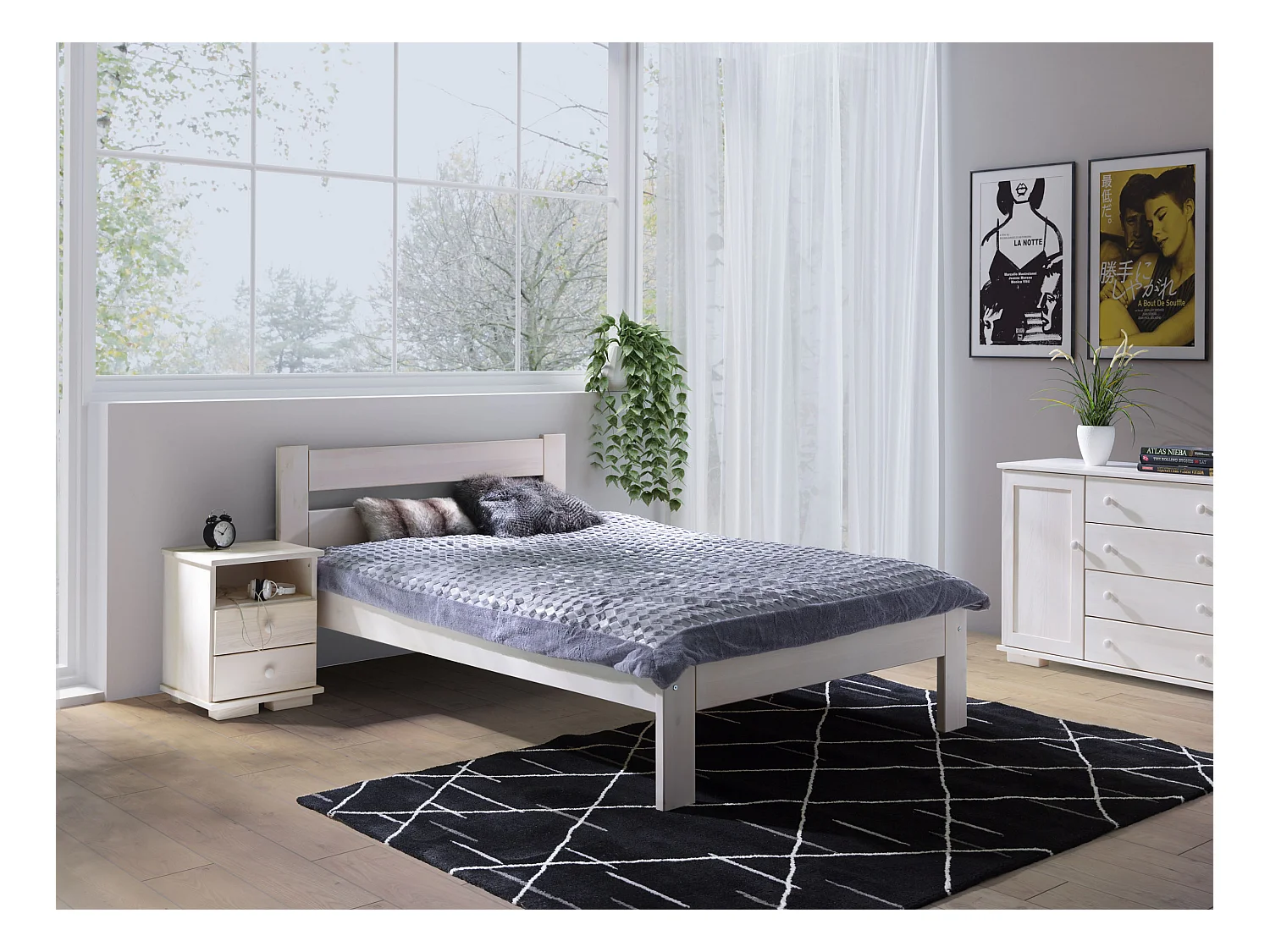 Bett 120x200 Holz Aron, Farbe gebleicht