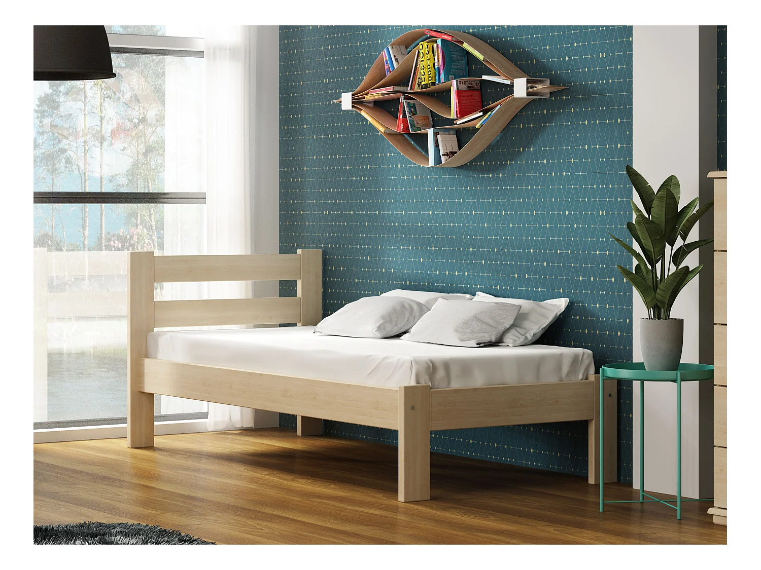 Aron 90x200 Holzbett, Farbe Kiefer
