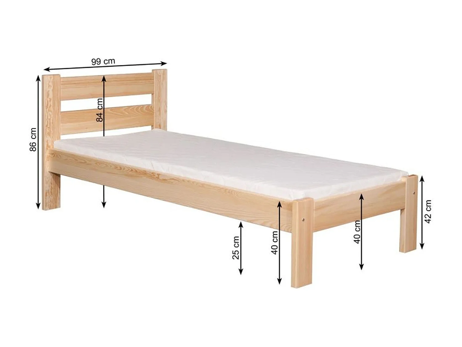 Lit 90x200 en bois Aron, pin