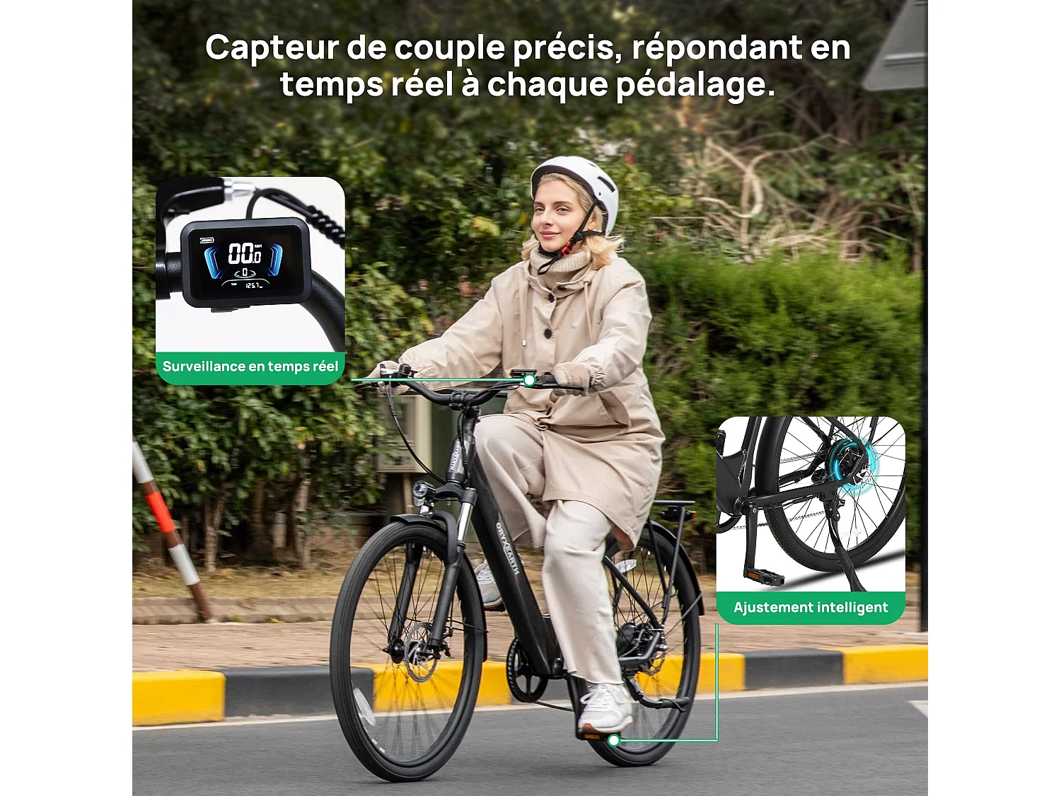 Bicicleta eléctrica urbana Oryxearth: motor central de 250 W, 7 marchas SHIMANO, 5 modos de asistencia, color negro