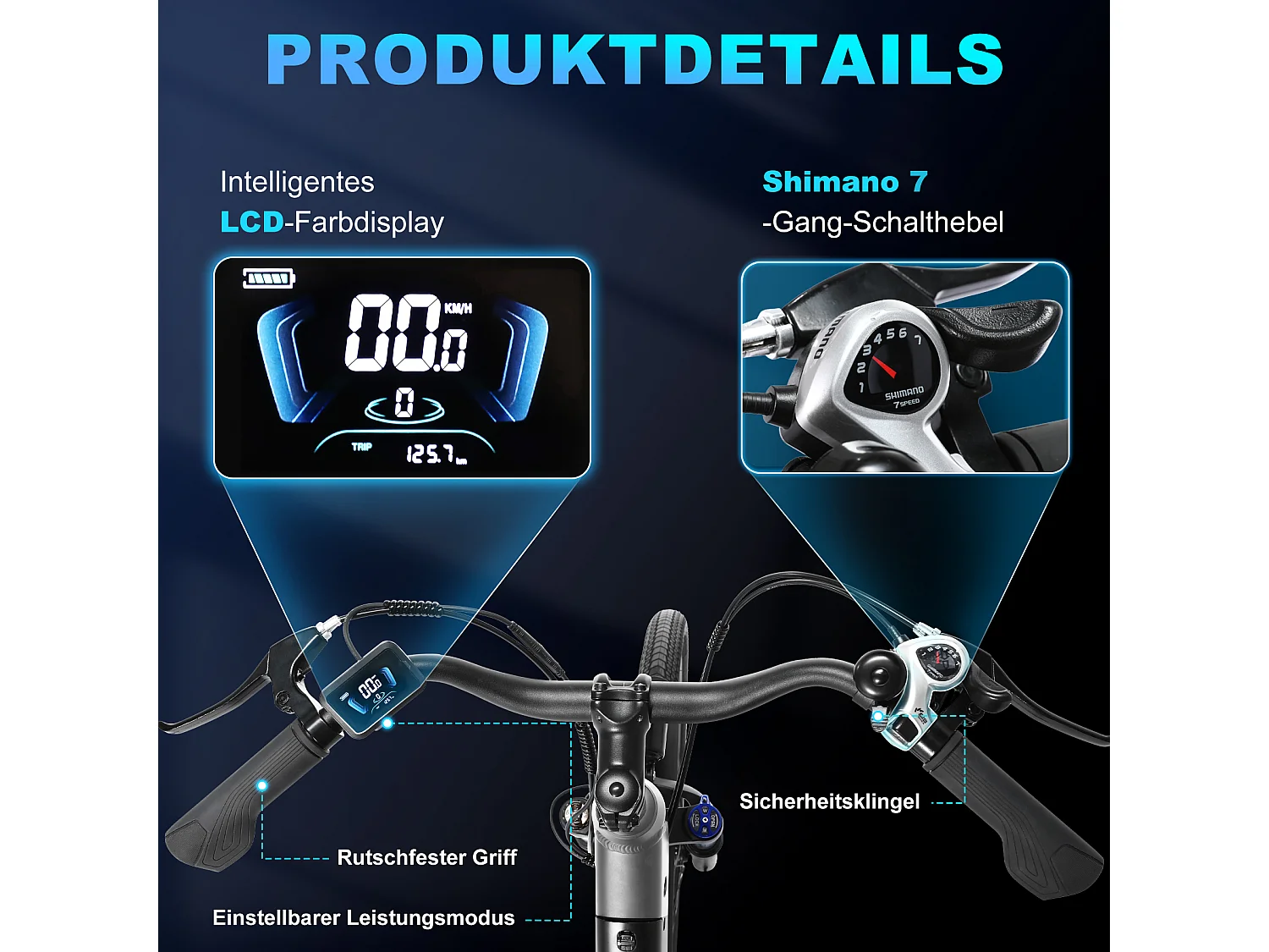 Oryxearth City elektrische ondersteuningsfiets/pedelec, SHIMANO 7-speed versnellingen, 250W motor, 5 ondersteuningsstanden, grijs