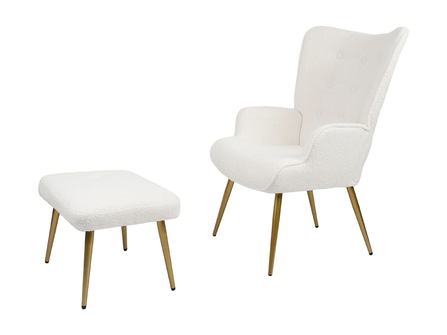 Ensemble 2 pièces, ensemble de chaises sherpa avec tabouret, design élégant, blanc