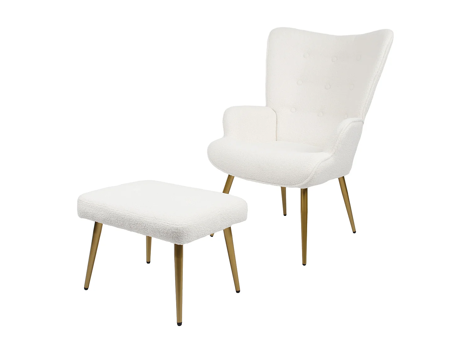 Ensemble 2 pièces, ensemble de chaises sherpa avec tabouret, design élégant, blanc