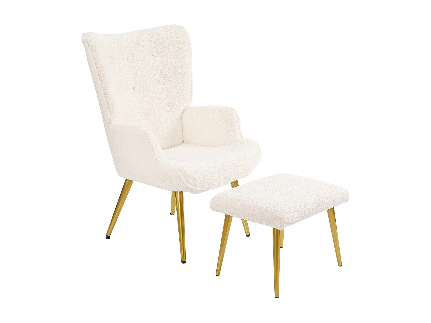Ensemble 2 pièces, ensemble de chaises sherpa avec tabouret, design élégant, blanc
