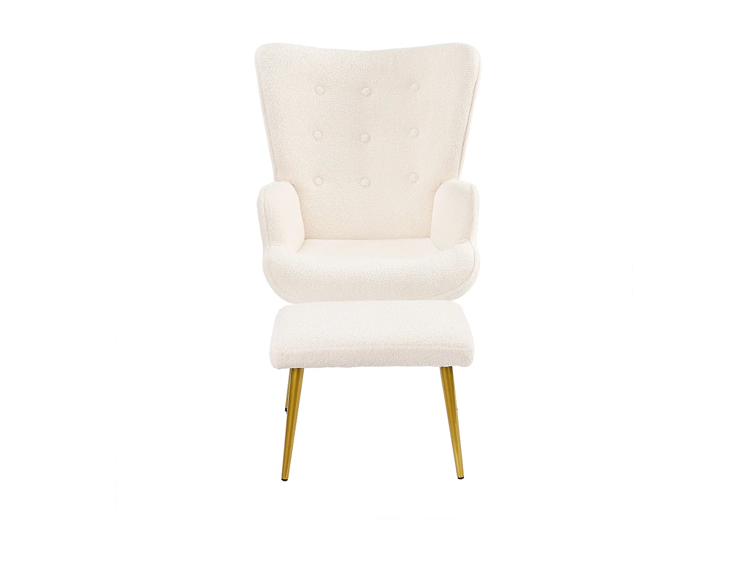 Ensemble 2 pièces, ensemble de chaises sherpa avec tabouret, design élégant, blanc