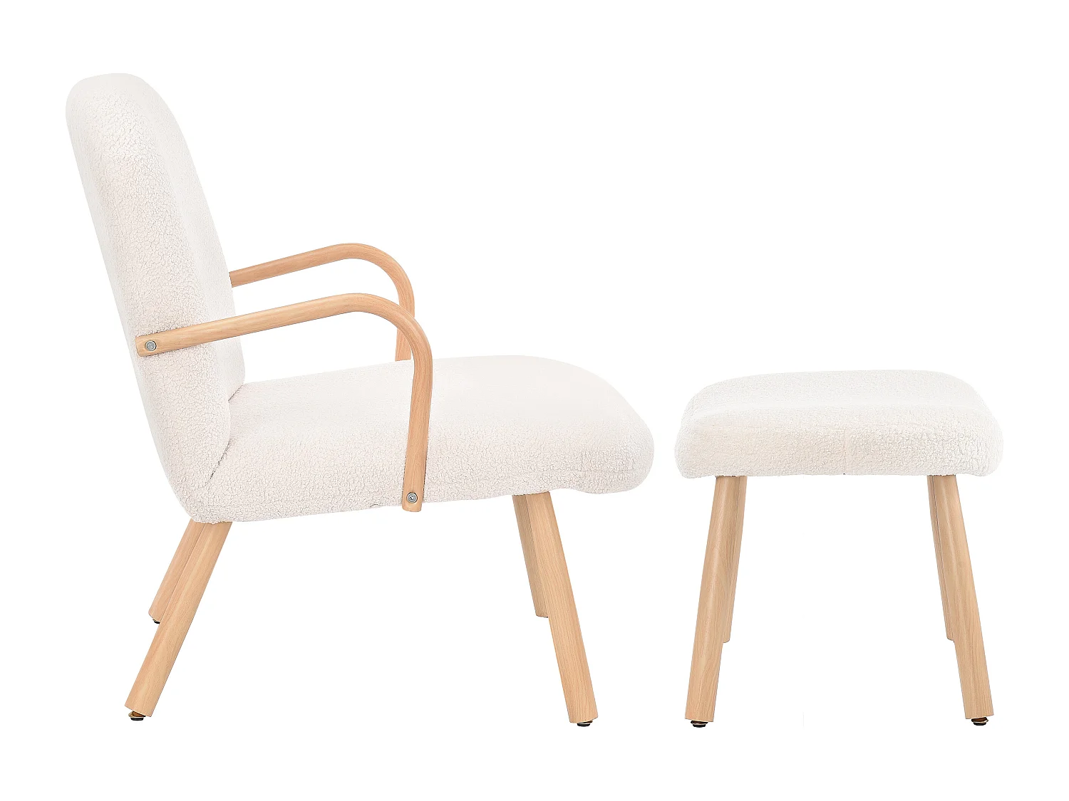Ensemble 2 pièces, ensemble de chaises sherpa avec tabouret, design élégant, blanc