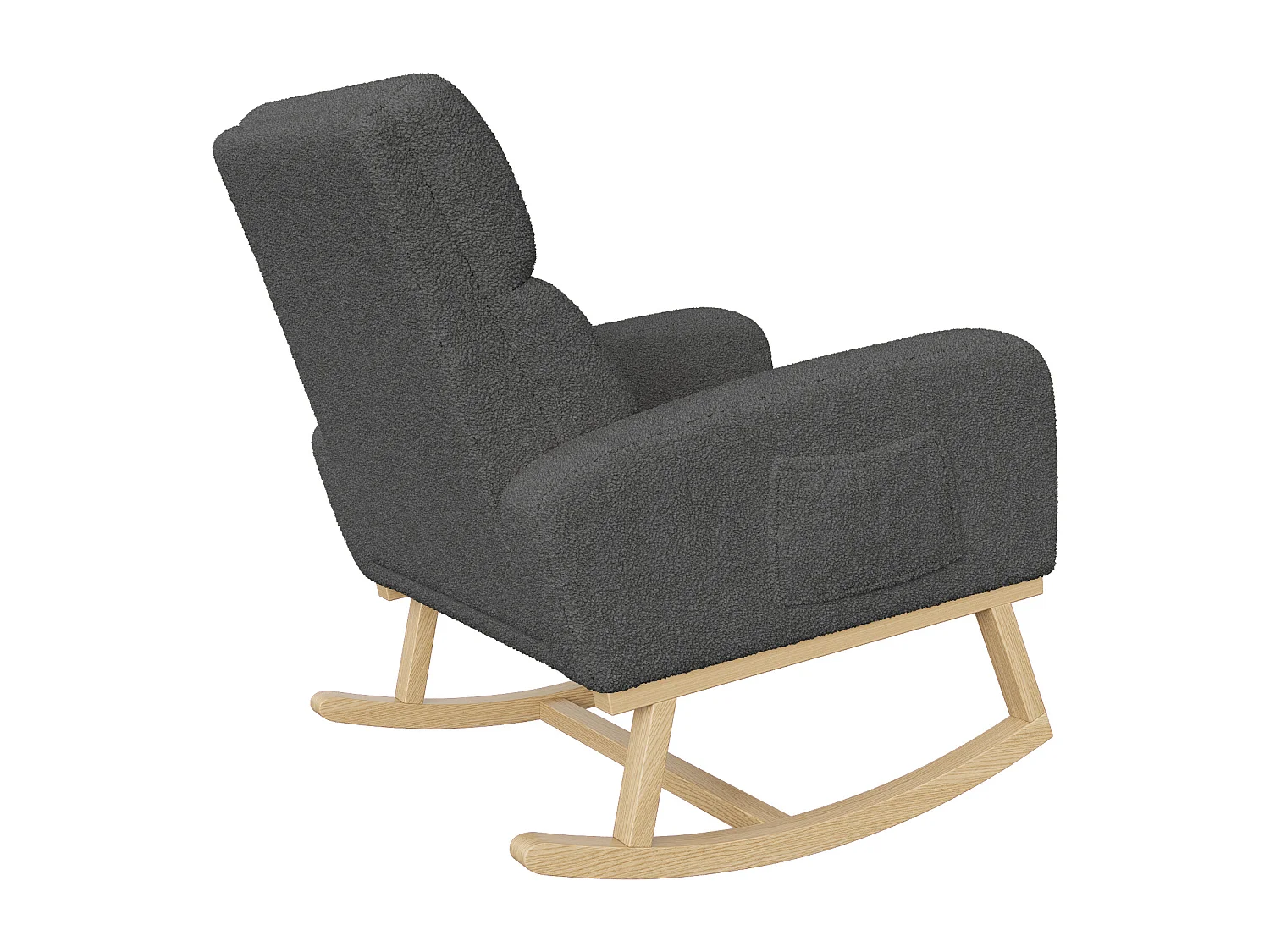 Fauteuil à bascule en bois massif, fauteuil à bascule recouvert de laine avec poches à côté des accoudoirs, Gris foncé