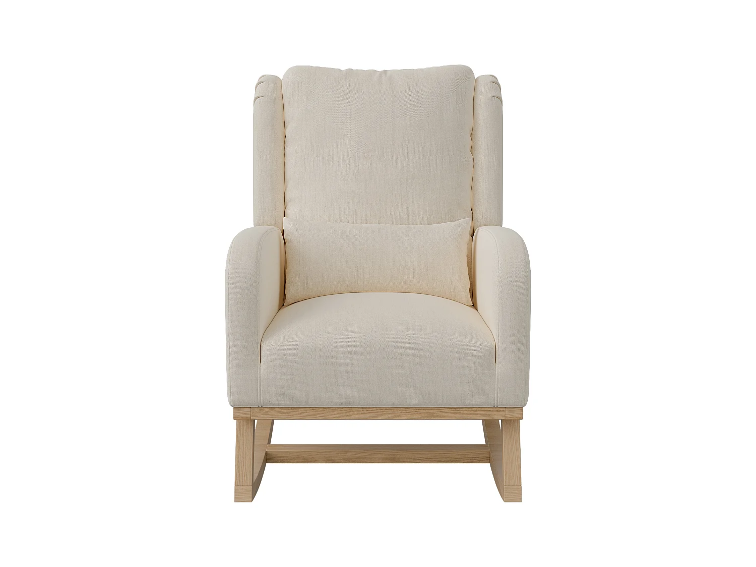 Fauteuil à bascule, fauteuil de relaxation, avec coussin lombaire, pieds en bois, 68x93x96cm,beige