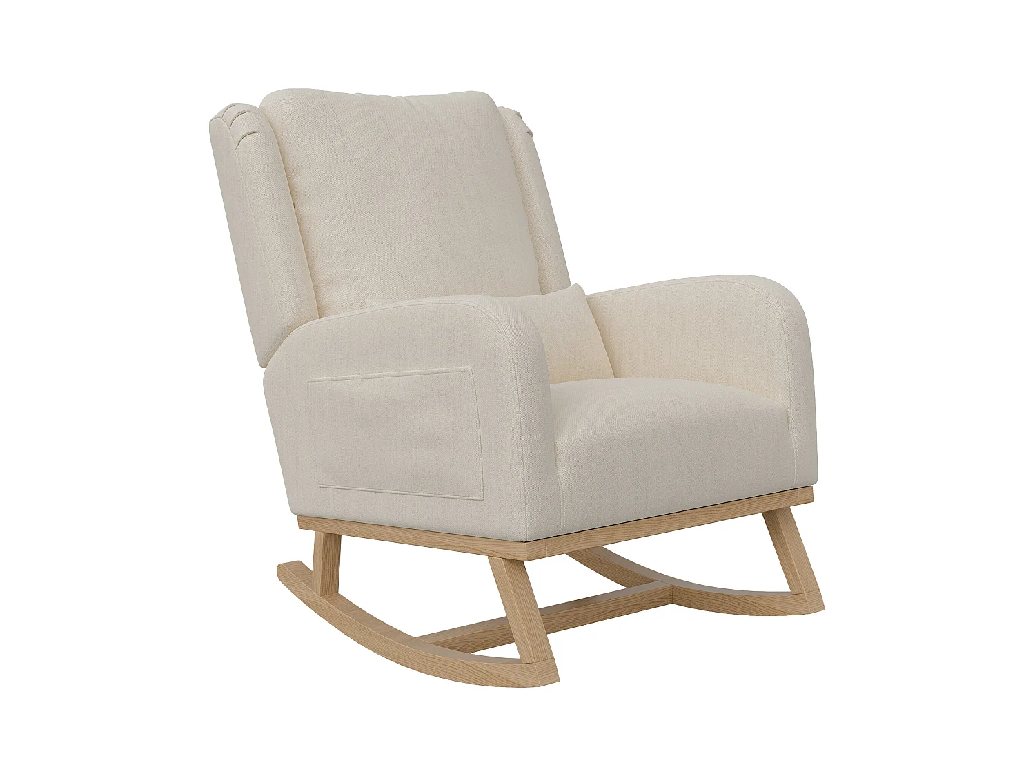 Fauteuil à bascule, fauteuil de relaxation, avec coussin lombaire, pieds en bois, 68x93x96cm,beige